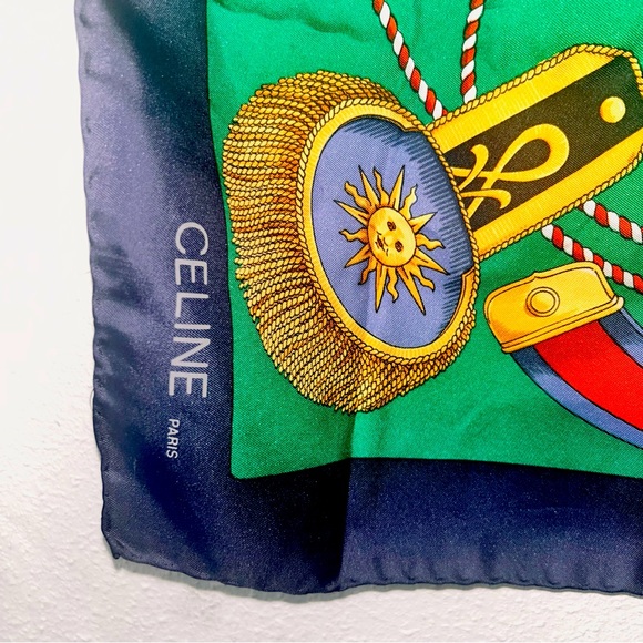 Celine Paris 100% Silk Scarf French Revolution Motif. Navy Red Green EUC - Picture 4 of 5